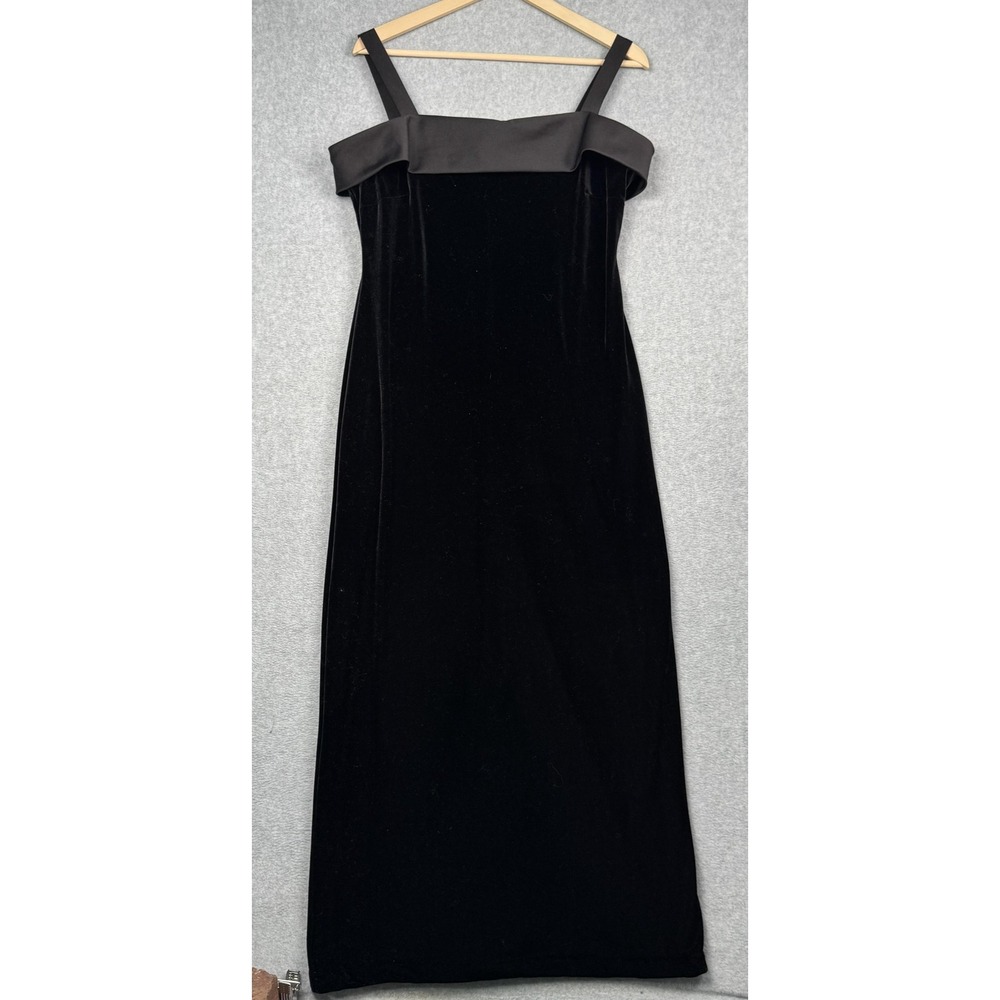 Night Way Collections Evening Gown Womens 14 Black Velvet Satin Trim Vintage Y2K